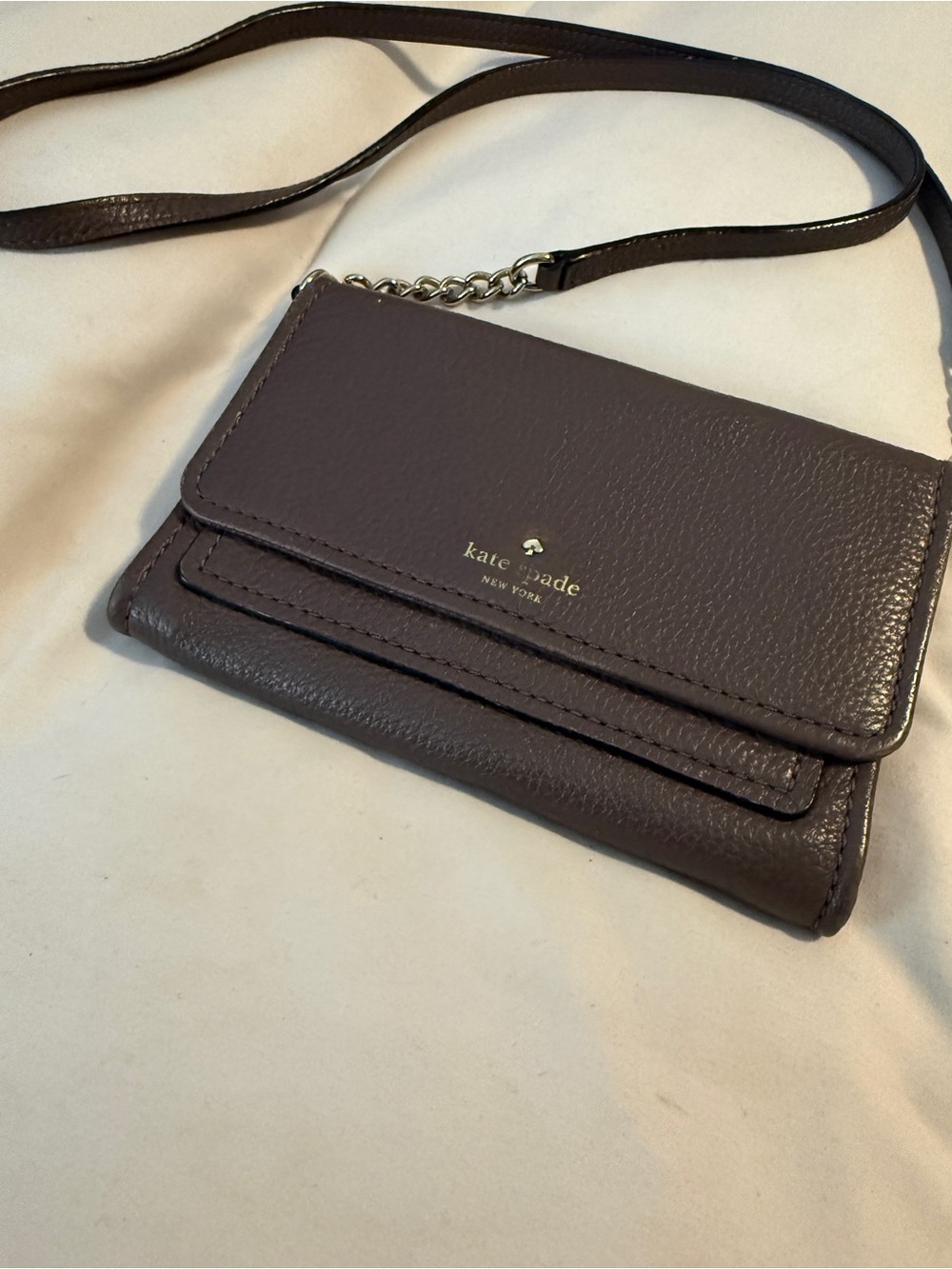 kate spade taupe brown leather crossbody wallet - Picture 2 of 12